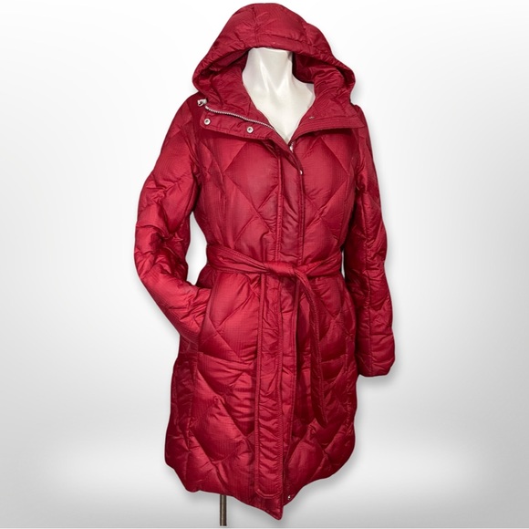 Eddie Bauer Premium Goose Down Belted Red Long Puffer Parka SP - Picture 5 of 12